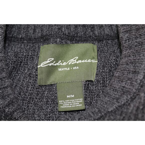 Eddie Bauer Henley Sweater Heather Brown Cotton Blend Knit Pullover Men’s Size M - Picture 2 of 3